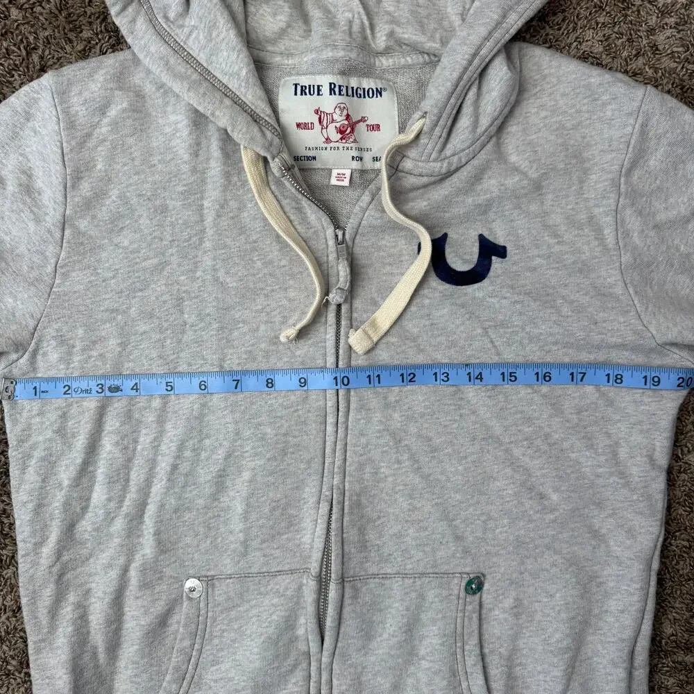 True Religion Heather Gray Mens‎ M Full Zip Up Hoodie Sweater